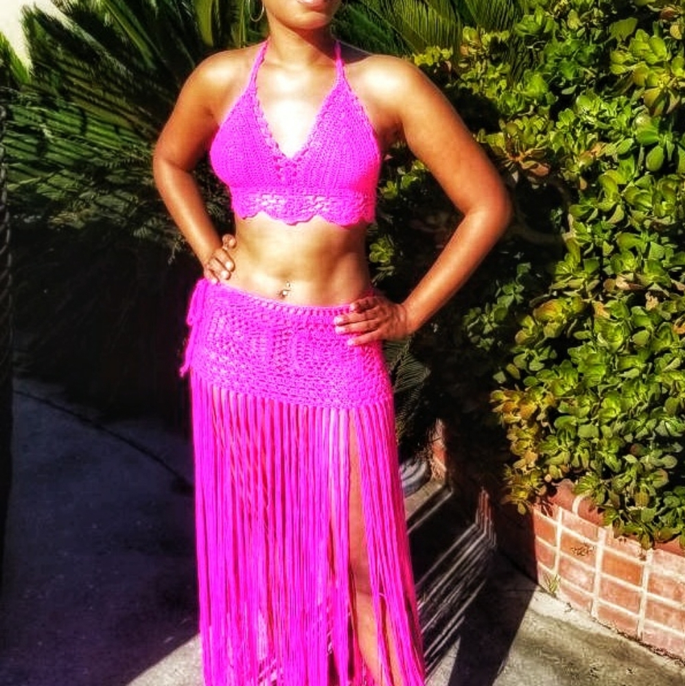 2 piece crochet halter top & skirt